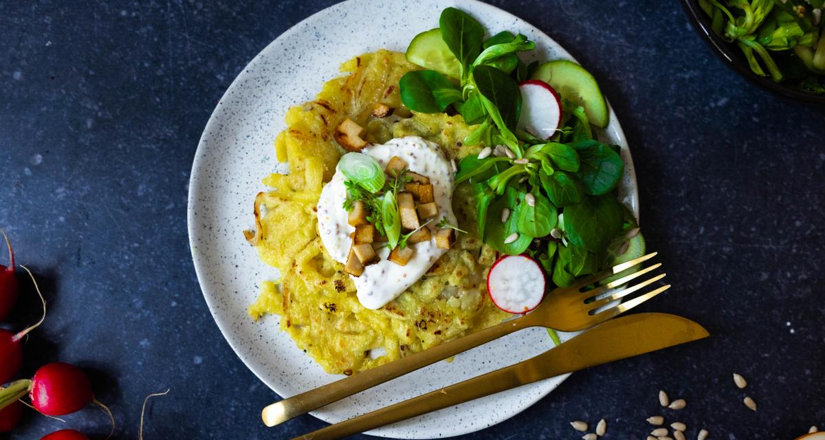 Vegane Käsespätzle-Rösti | Schnelles Rezept - Zucker&amp;Jagdwurst