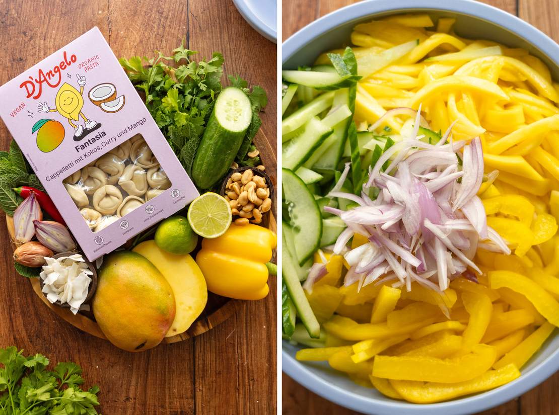R980 Sommerlicher Tortellini-Mango-Salat mit Limettendressing