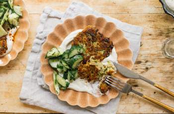 Vegan Zucchini Pancakes with Whipped Feta Dip