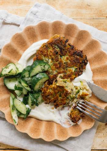 Vegan Zucchini Pancakes with Whipped Feta Dip