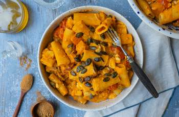 Vegan Pumpkin Pasta with Tomato & Feta