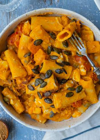 Vegan Pumpkin Pasta with Tomato & Feta