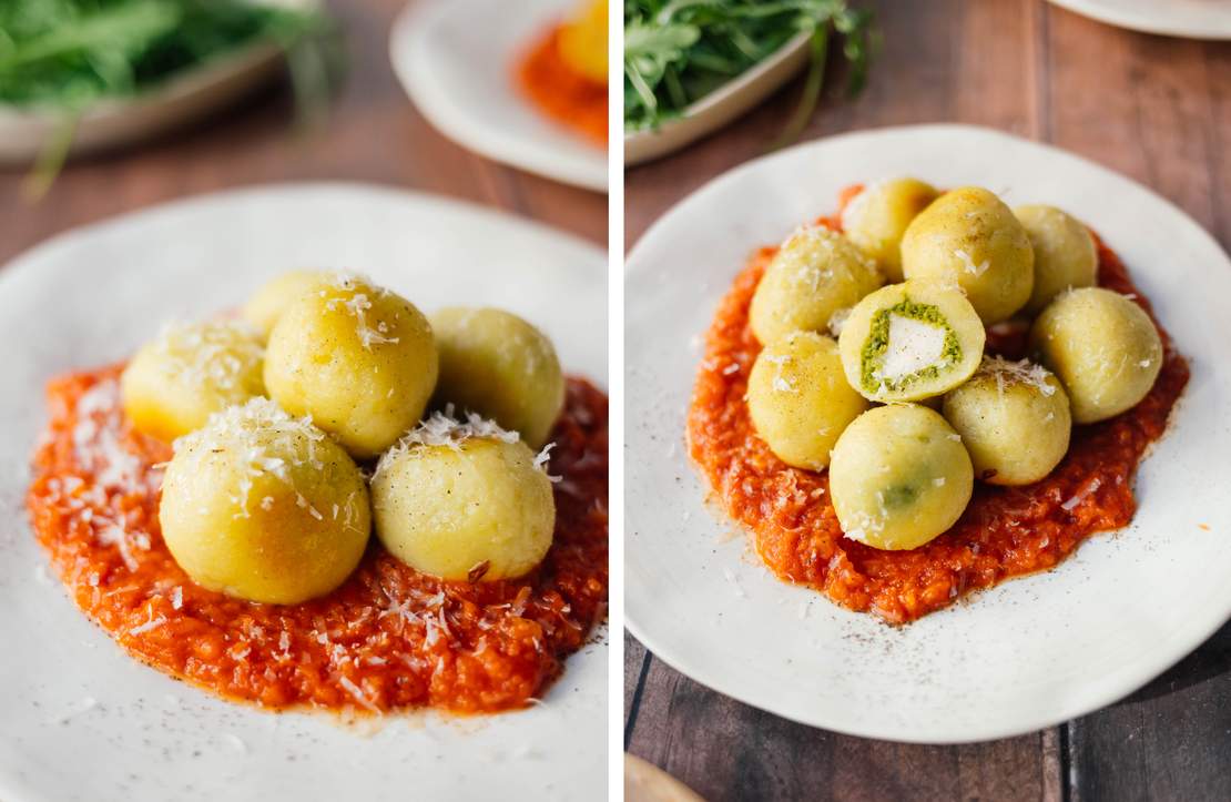 R812 Gefüllte Gnocchi mit Spinat und veganem Mozzarella