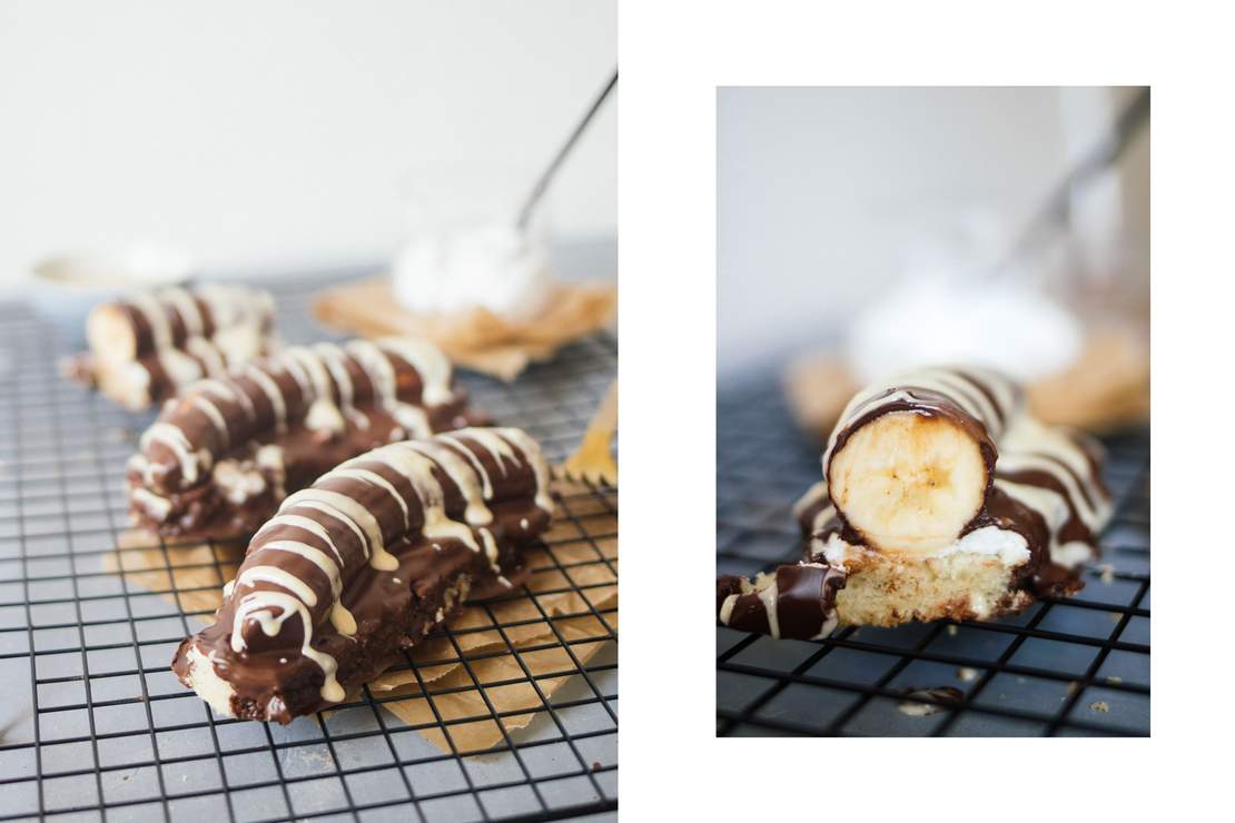 R306 Vegan chocolate covered banana with whipped cream & sponge cake