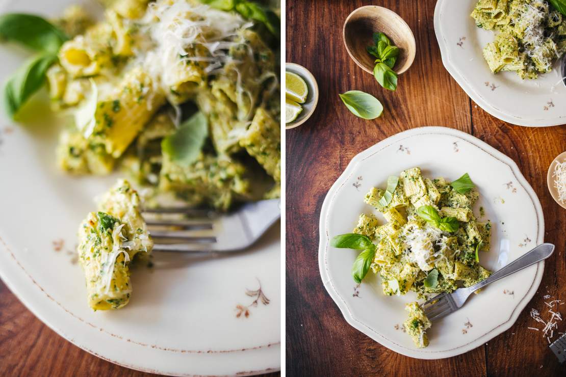 R242 Pasta mit grünem Basilikum-Cashew-Pesto