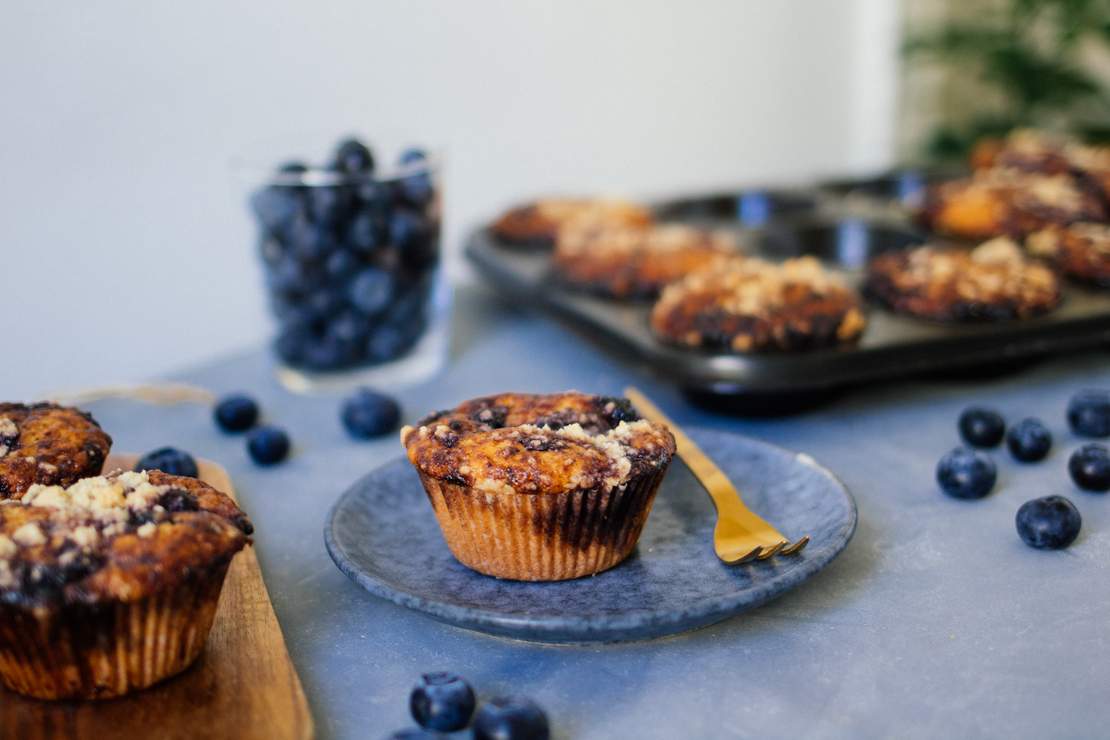 R384 Vegane Blaubeermuffins mit Streuseln