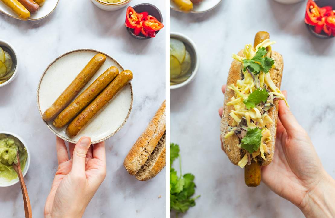 R974 Vegane Grillwürstchen im Brot