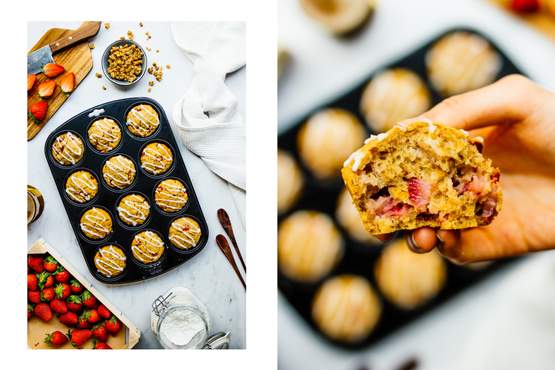 Vegane Frühstücksmuffins mit Erdbeeren - Zucker&amp;Jagdwurst