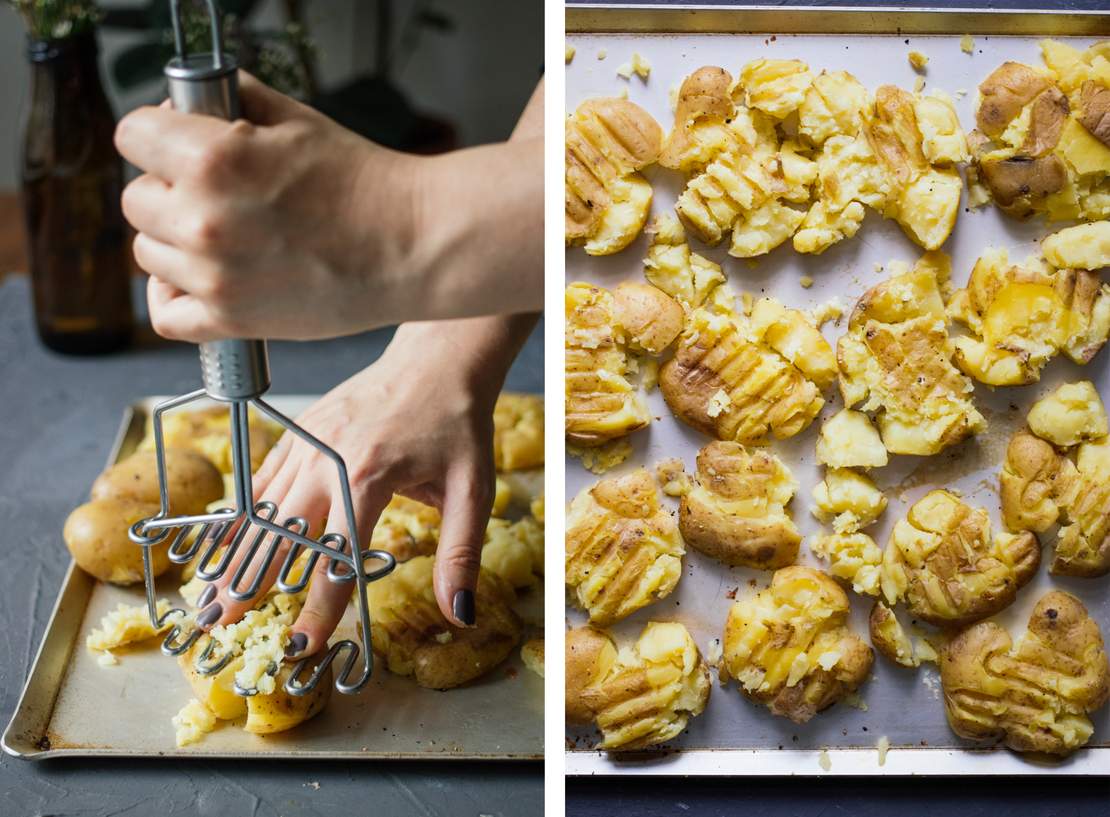 R449 Crispy Baked Smashed Potatoes with Vegan Dips