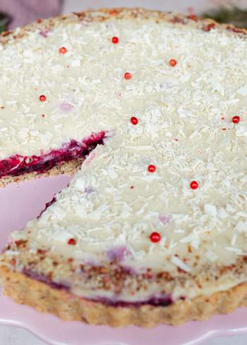 Vegan White Chocolate Tarte with Pink Pepper