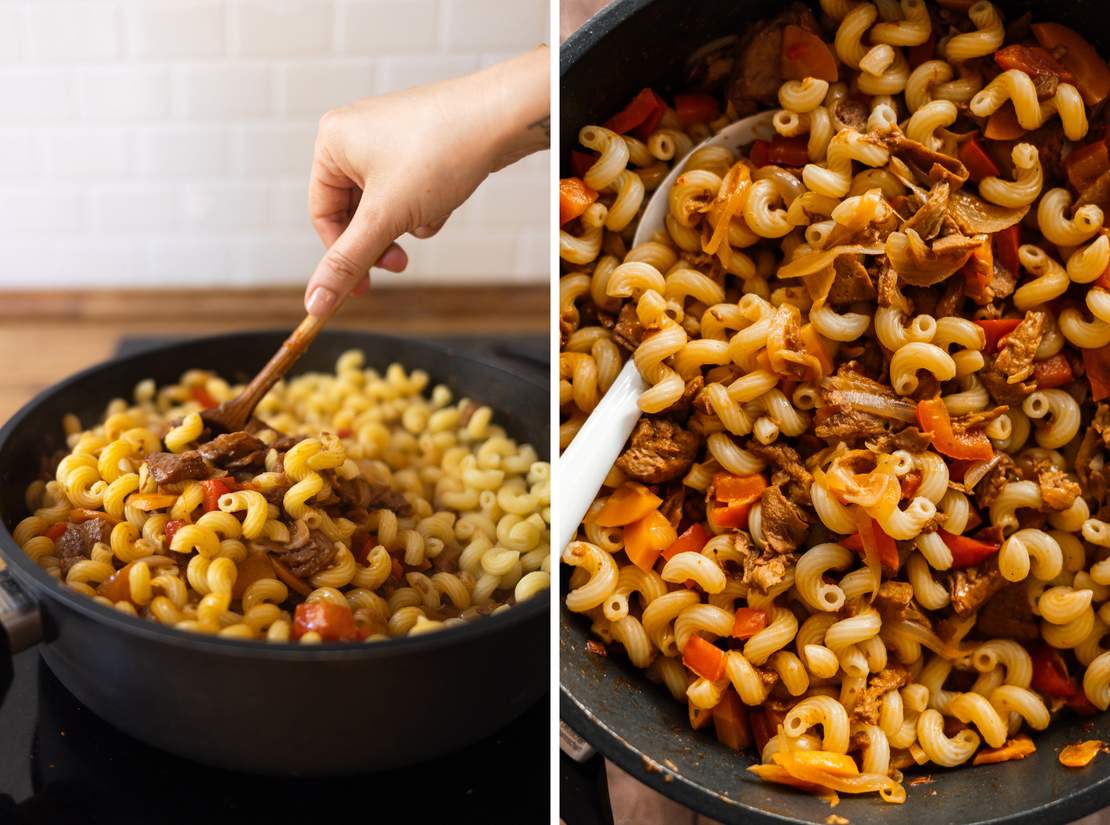 R445 Vegan Seitan Goulash with Bell Peppers and Pasta