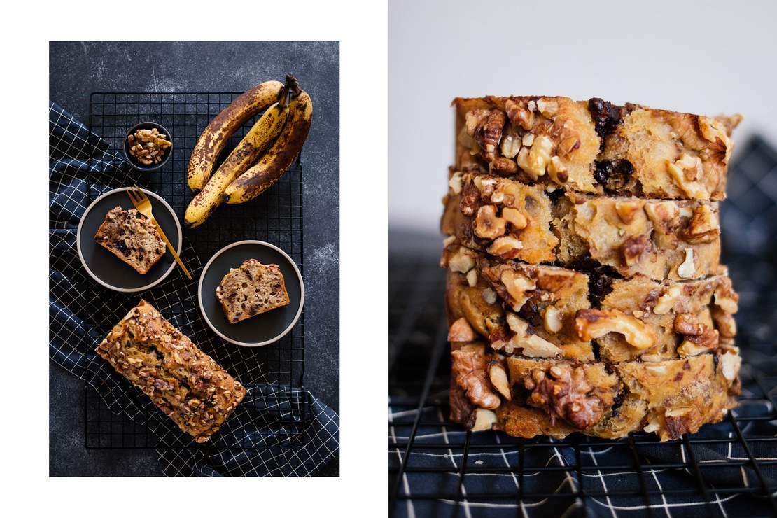 R427 Veganes, simples Bananenbrot mit Walnüssen & Schokolade