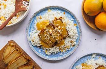 Plant-Based Duck with Orange Sauce and Almond Rice