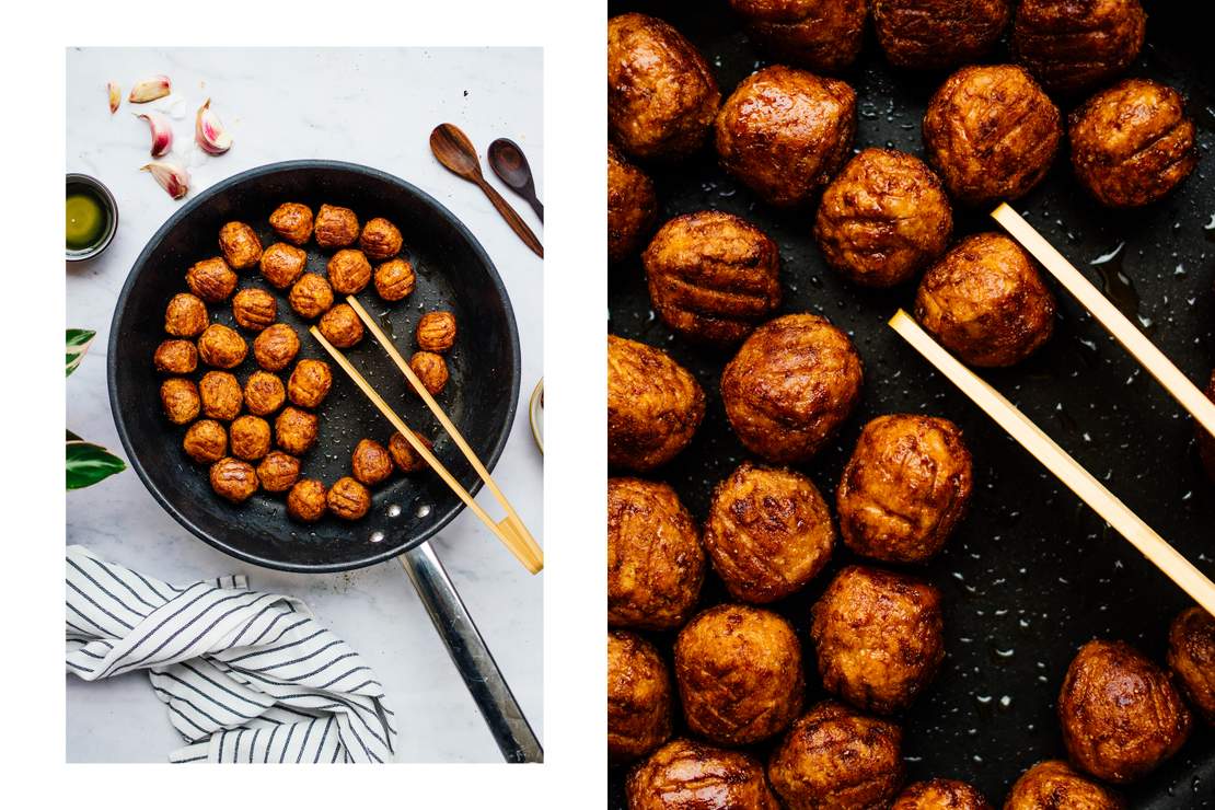 R604 Arugula Pesto Pasta with plant-based Meatballs & Parsnip