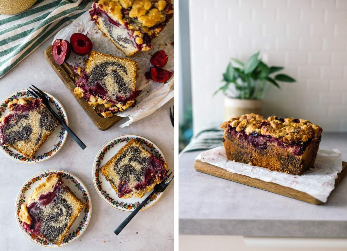 R770 Vegan Poppyseed and Plum Marble Cake with Crumbles