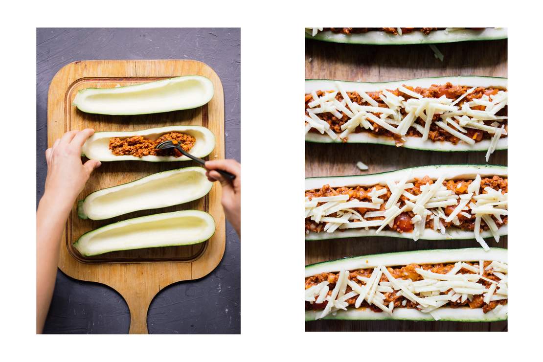 R394 Vegan „minced meat“ stuffed zucchini boats