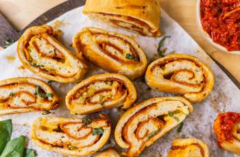 Vegan Stromboli (Stuffed Pizza Roll) with Plant-Based Salami and Hot Peppers