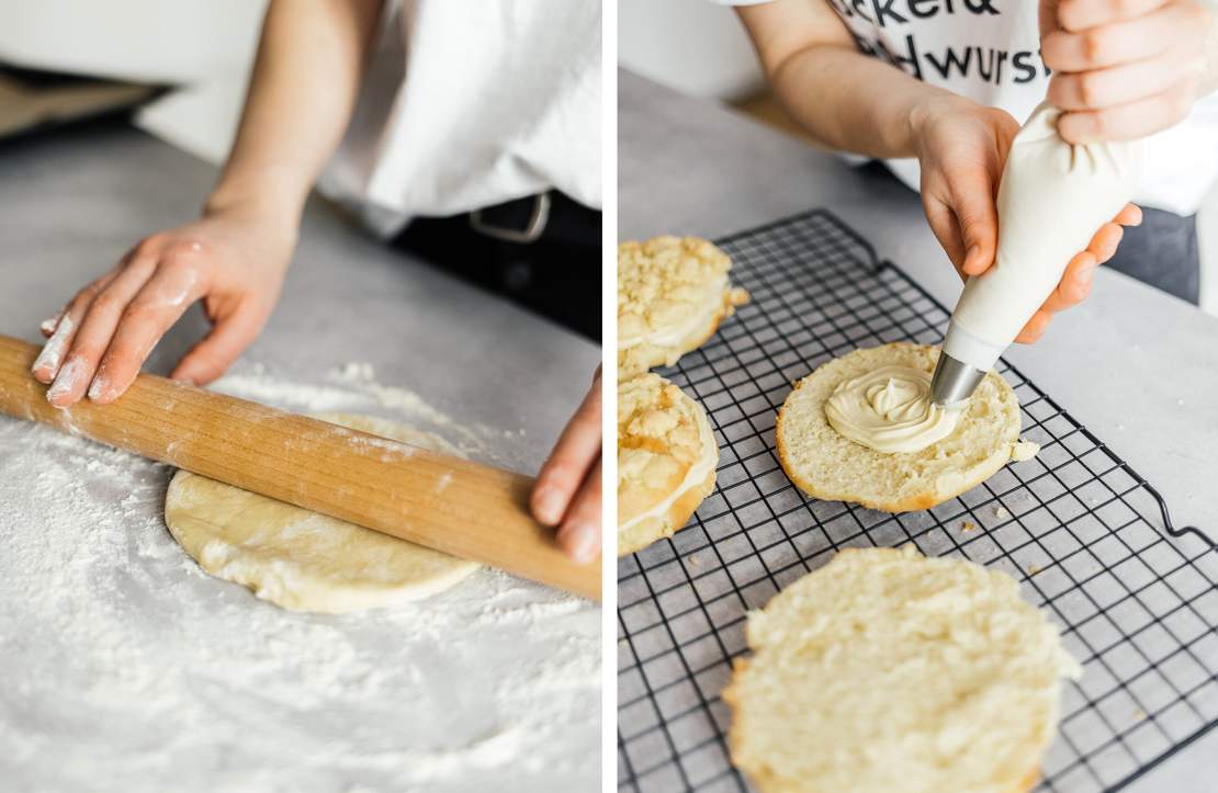 R746 Vegane Streuseltaler mit Puddingfüllung