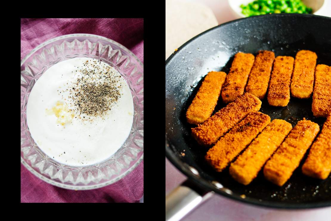 R613 Vegan Fish Stick Tacos with Minty Pea Mash