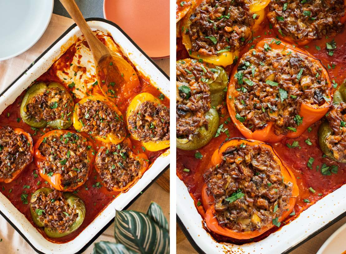 R486 Vegan Stuffed Bell Peppers with Red Rice