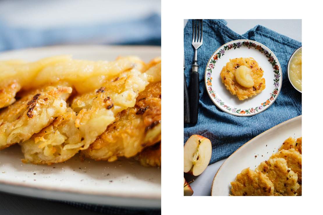 Vegan, German Potato Pancakes with Apple Sauce