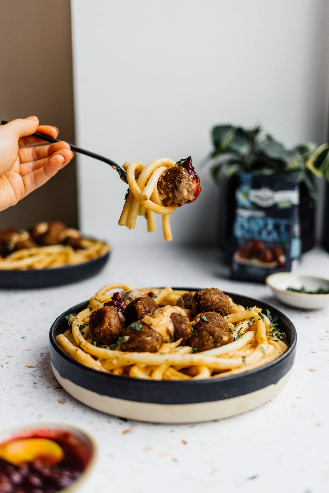 R712 Pasta with Plant-Based Swedish Meatballs