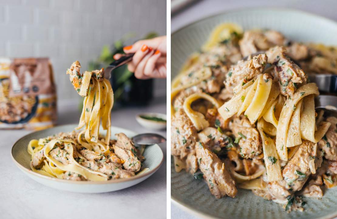 R789 Creamy Tagliatelle with Soy Chunks and Chanterelles