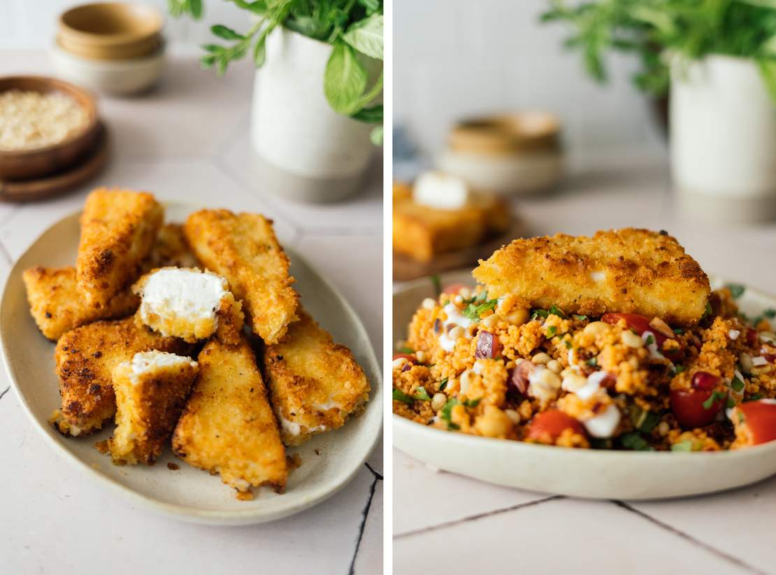 R832 Couscous Salad with Crispy Plant-Based Feta Cheese