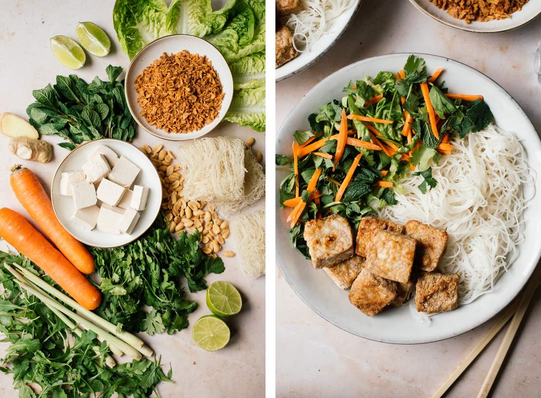 R166 Veganer Reisnudelsalat mit gebackenem Tofu & Zitronengrasdressing