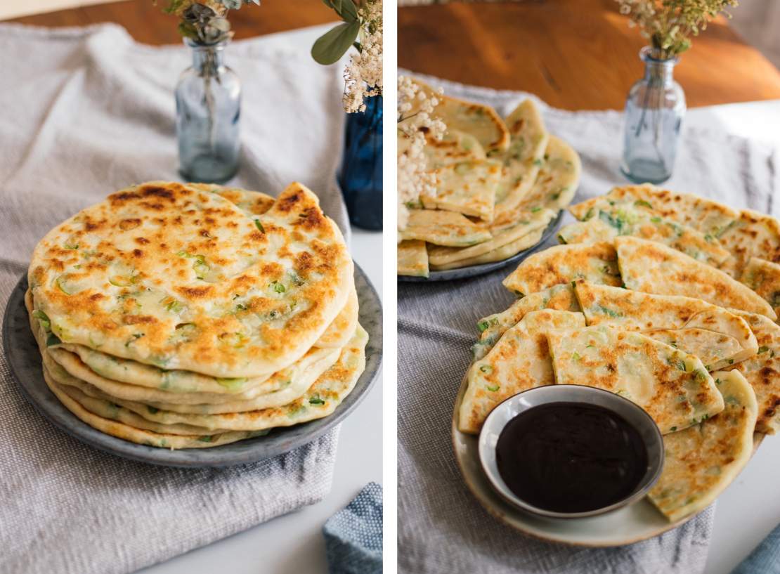 R162 Vegane Herzhafte Pancakes mit Frühlingszwiebeln