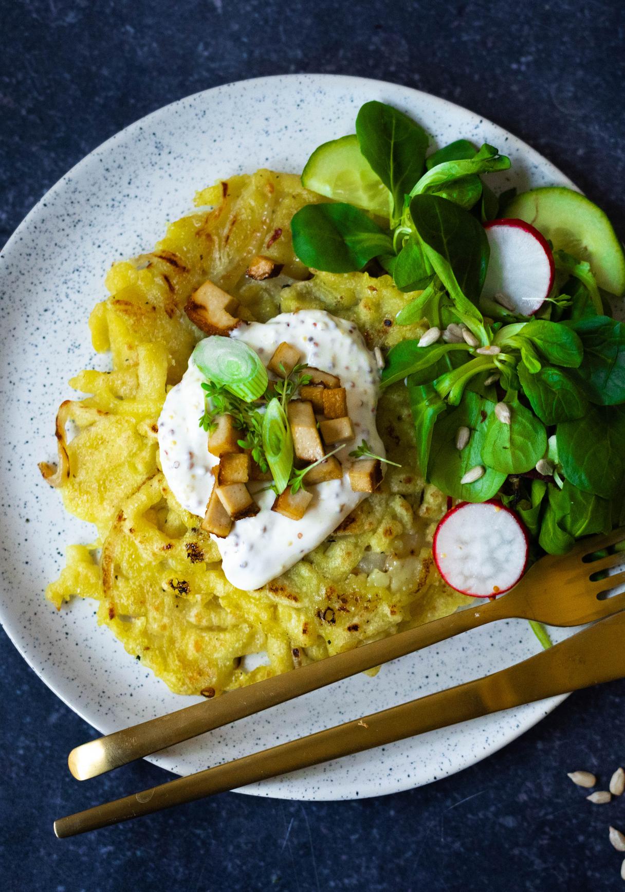 Vegan Cheese Spaetzle Hash Browns