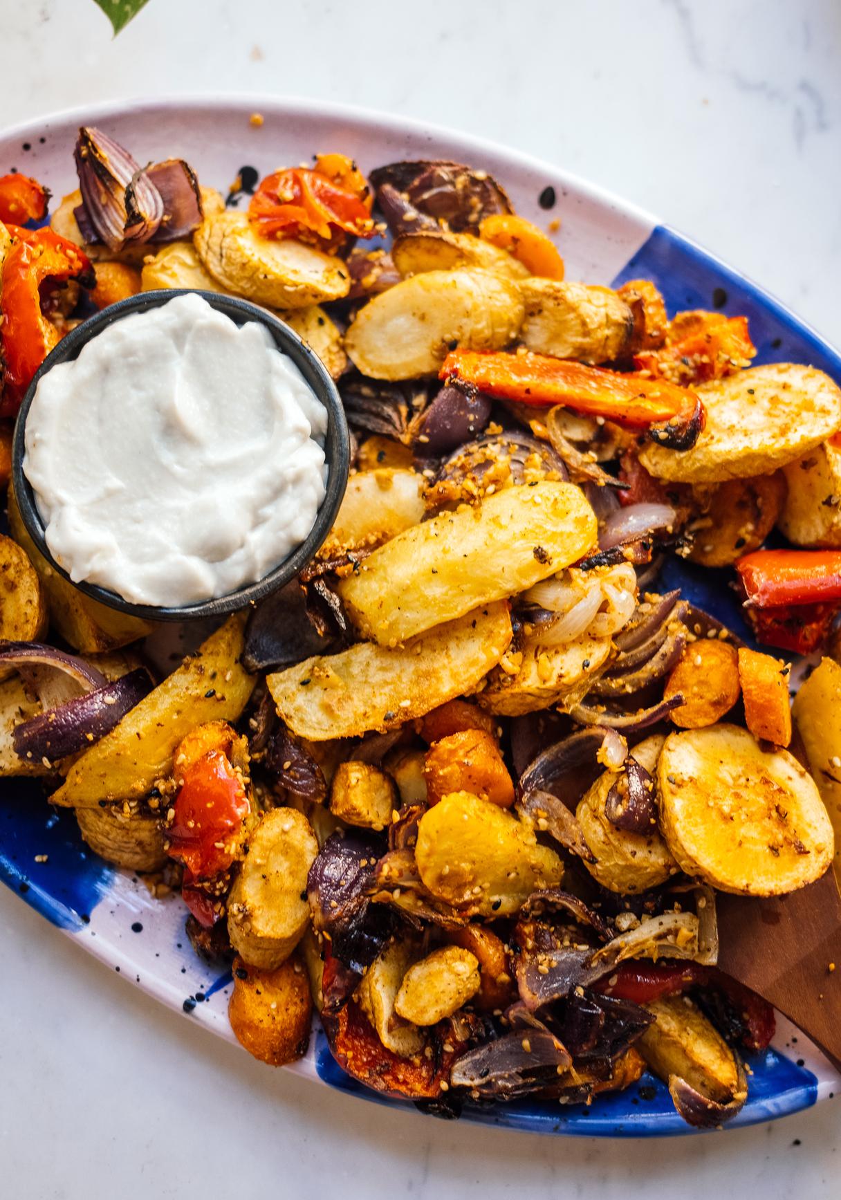 Baked Vegetables with Dukkah and Toum