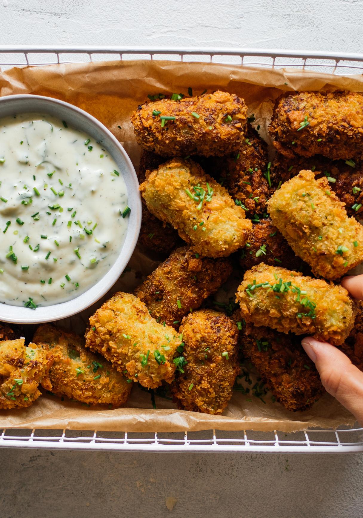Vegan Broccoli Tater Tots with Herb Dip