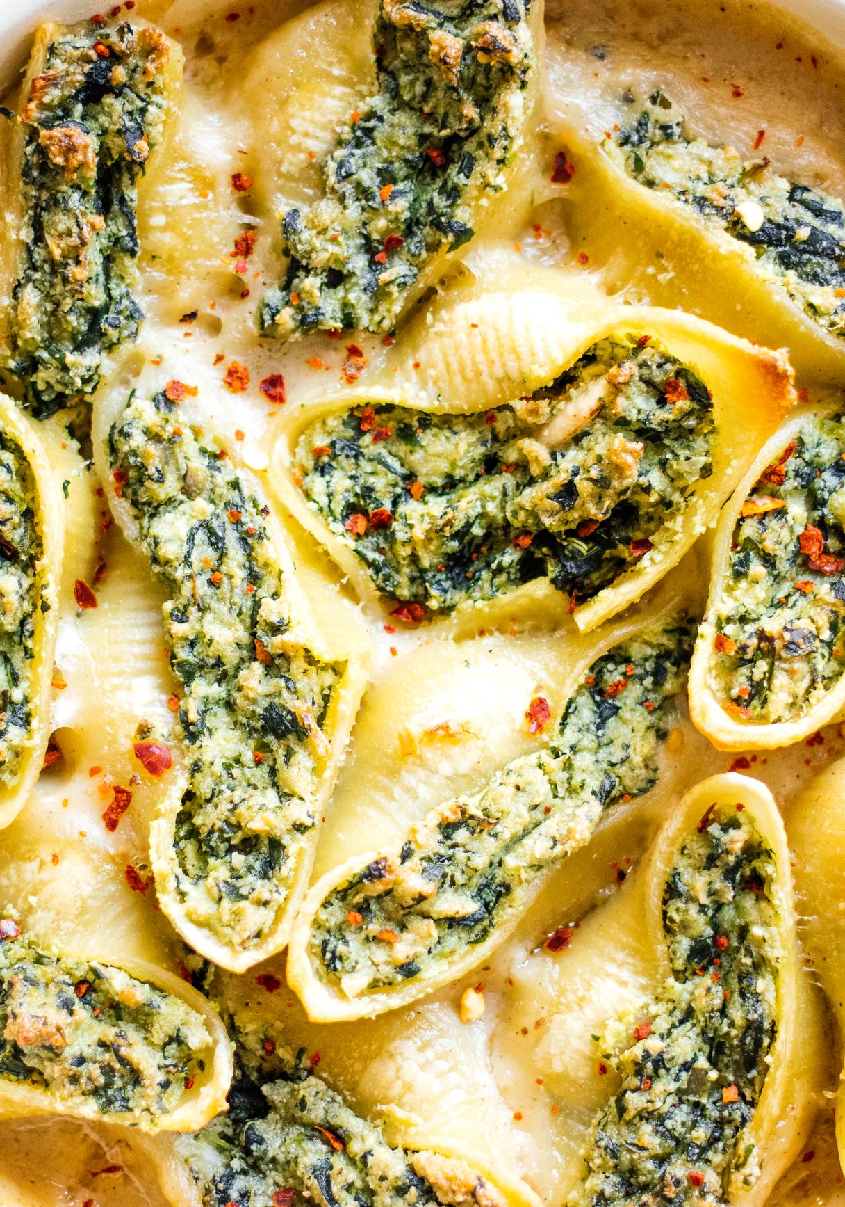Vegan Stuffed Shells with Spinach and Cashews