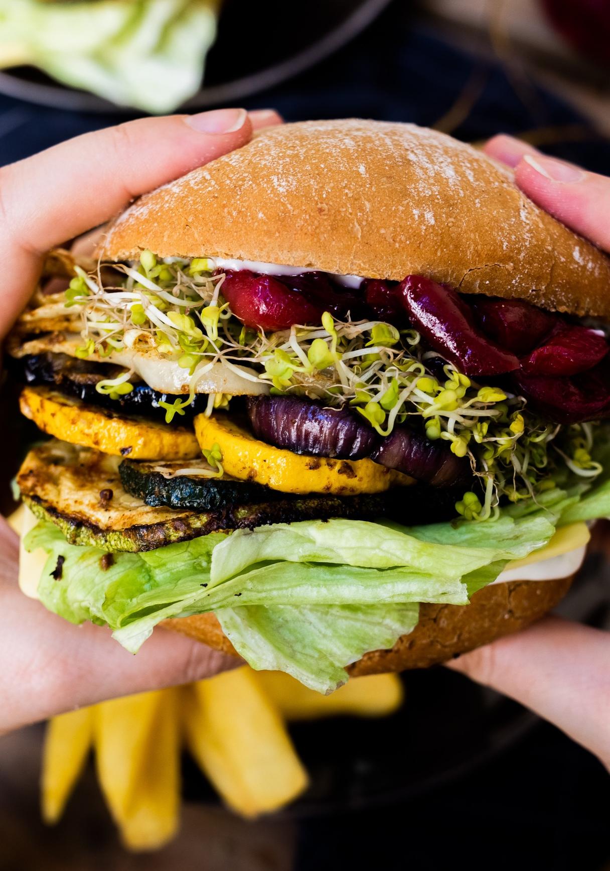 Vegan Grilled Vegetable Burger with Cherry Topping