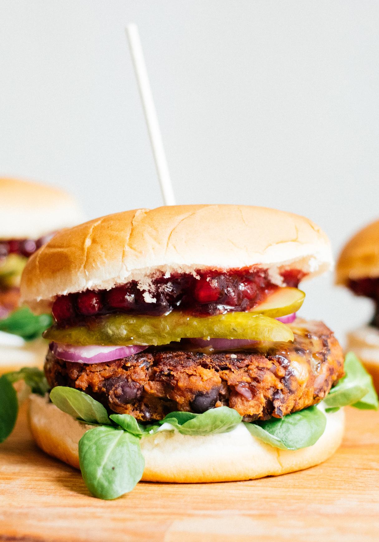 Vegan Burger with black bean patty & lingonberries