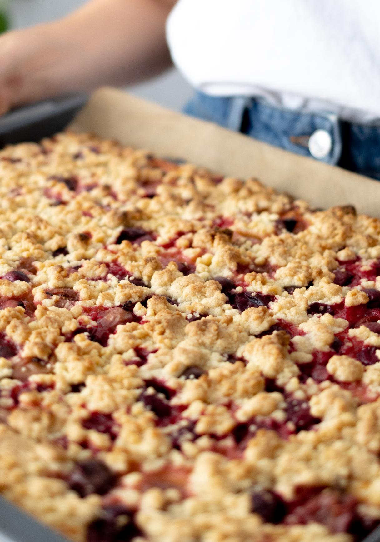 Veganer Quark-Streuselkuchen mit Stachelbeeren