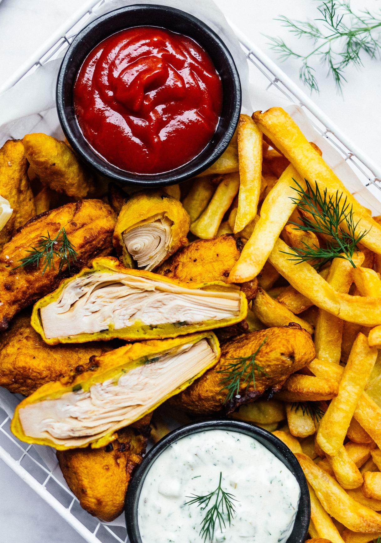 Vegan Fish and Chips (made of banana blossom)