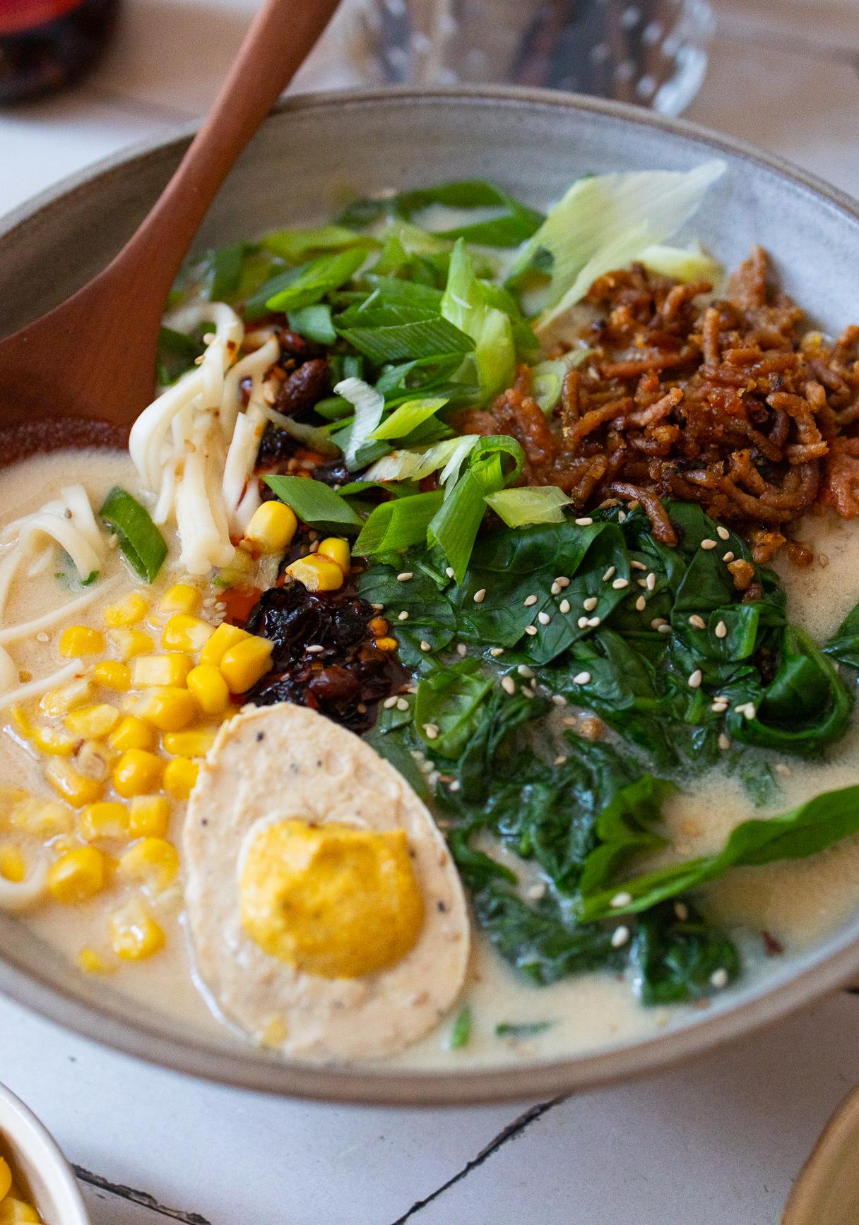 Vegan Tantan Ramen with a Vegan Egg