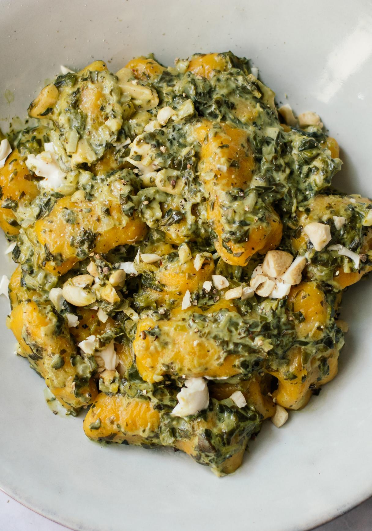 Vegan Pumpkin Gnocchi with Creamy Spinach Sauce