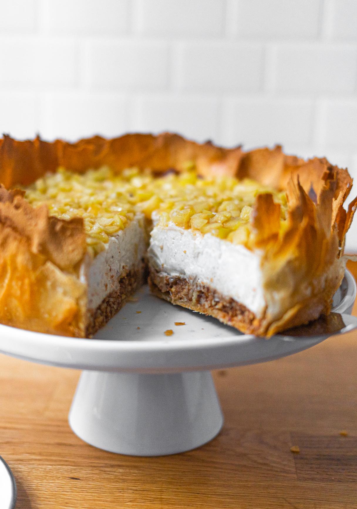 Veganer Filo-Apfel-Cheesecake