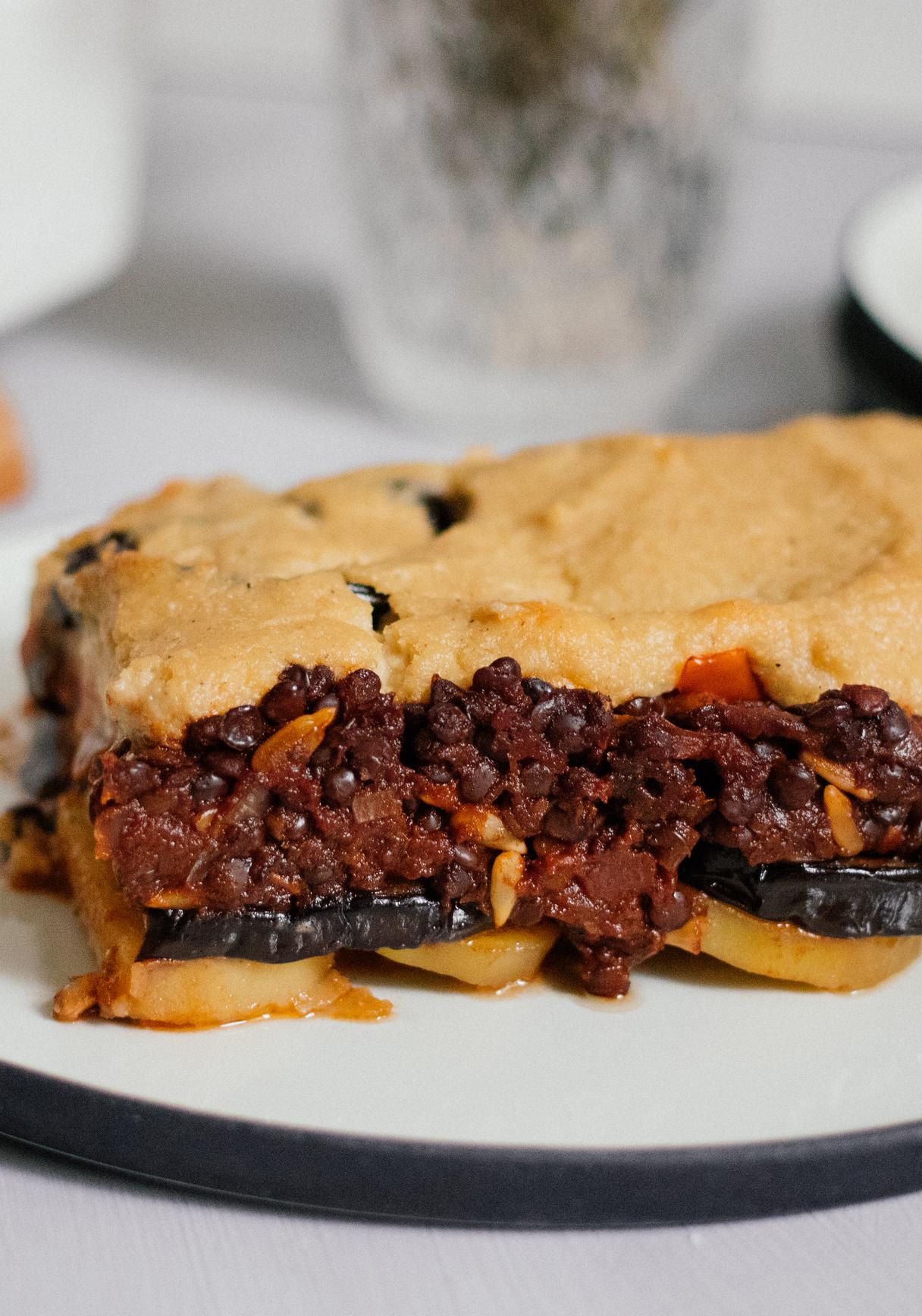 Vegan Moussaka with beluga lentils