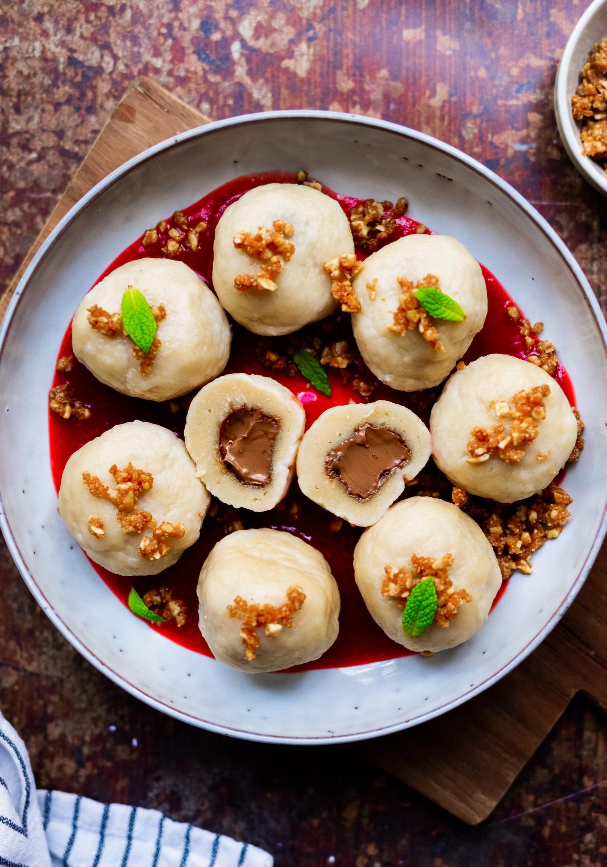 Vegan Nougat Dumplings with Plum Sauce