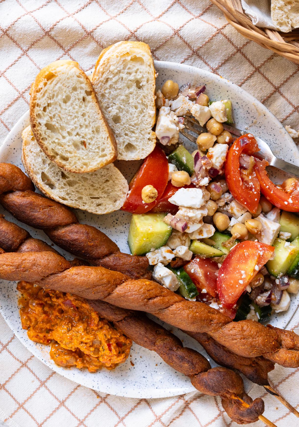 Vegan Grilled Seitan Skewers with Chickpea Salad