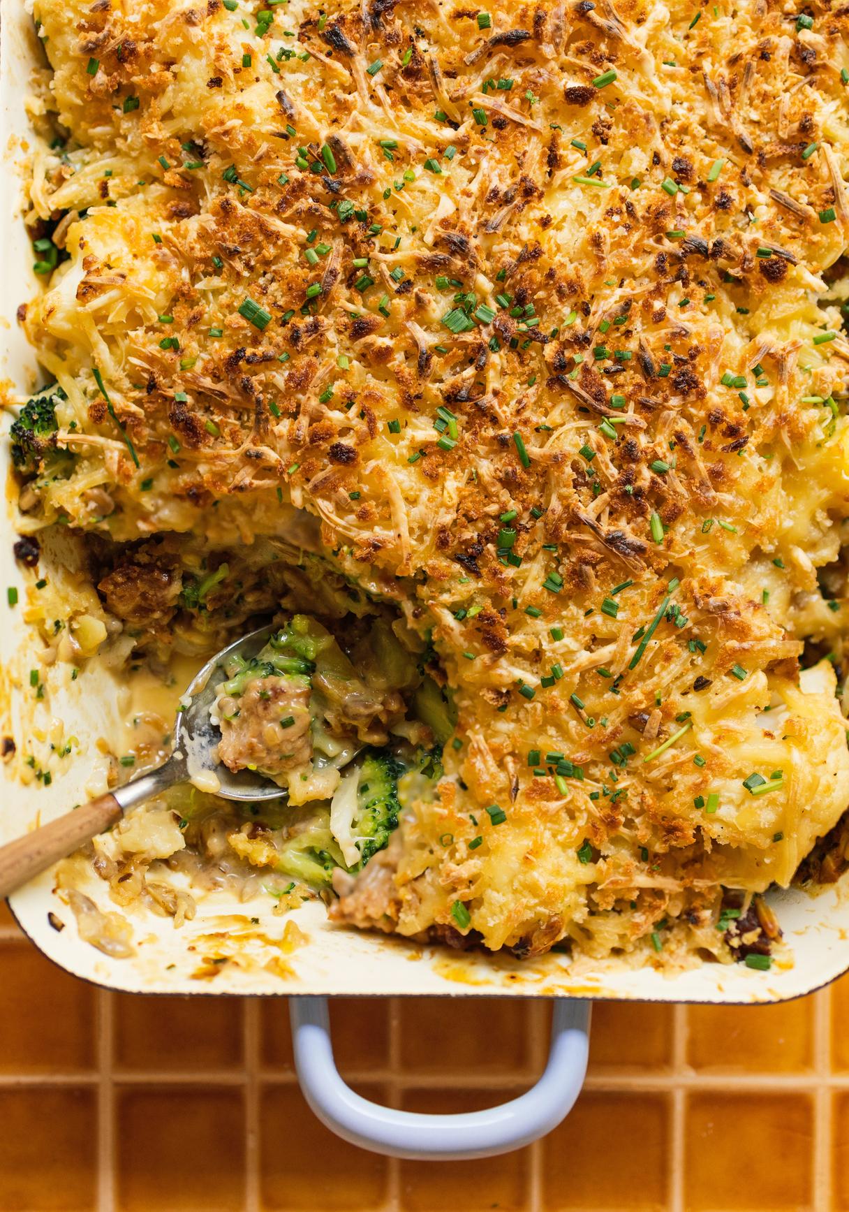 Cauliflower-Broccoli Casserole with Vegan Mince