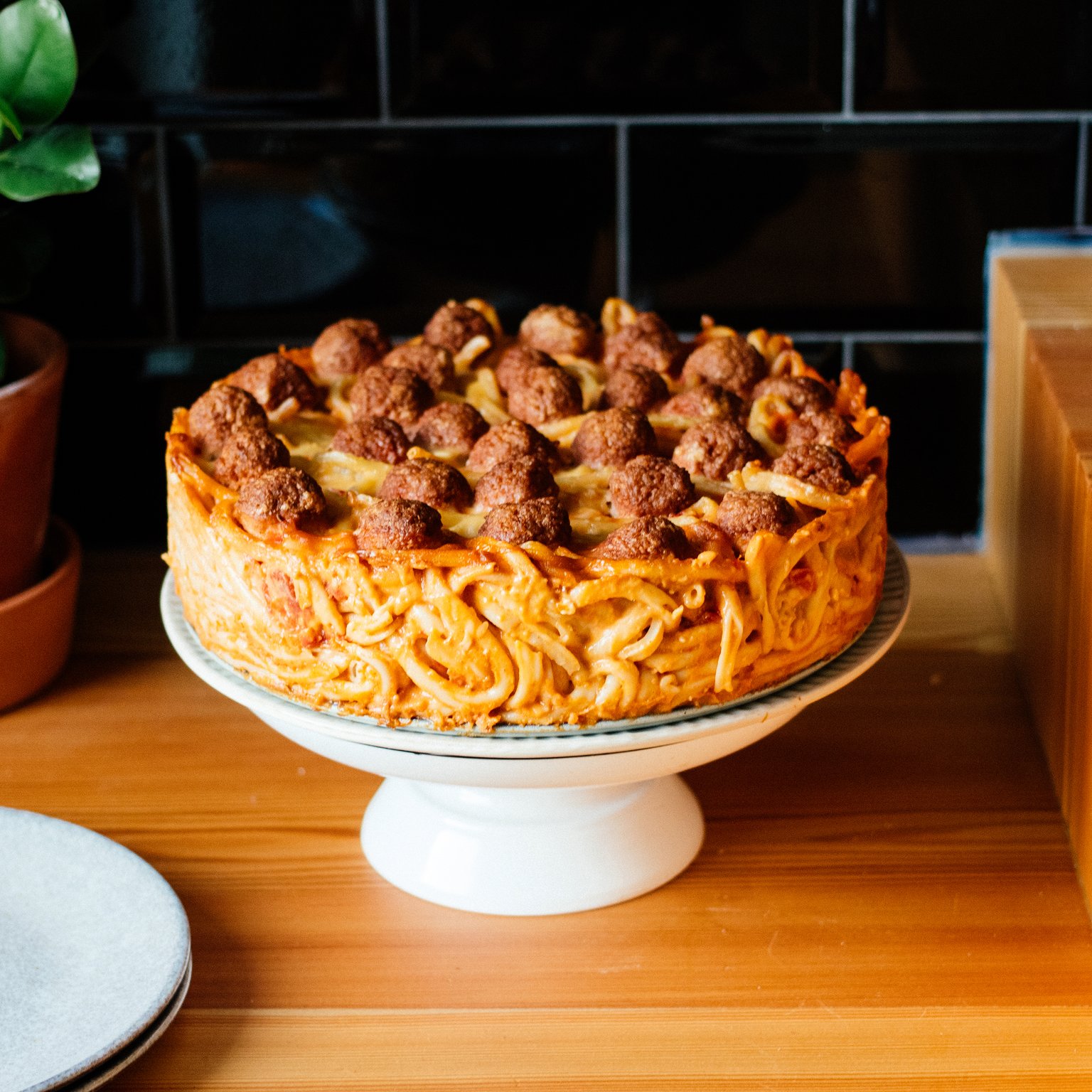 Vegan Macaroni Pie with Meatless Meatballs