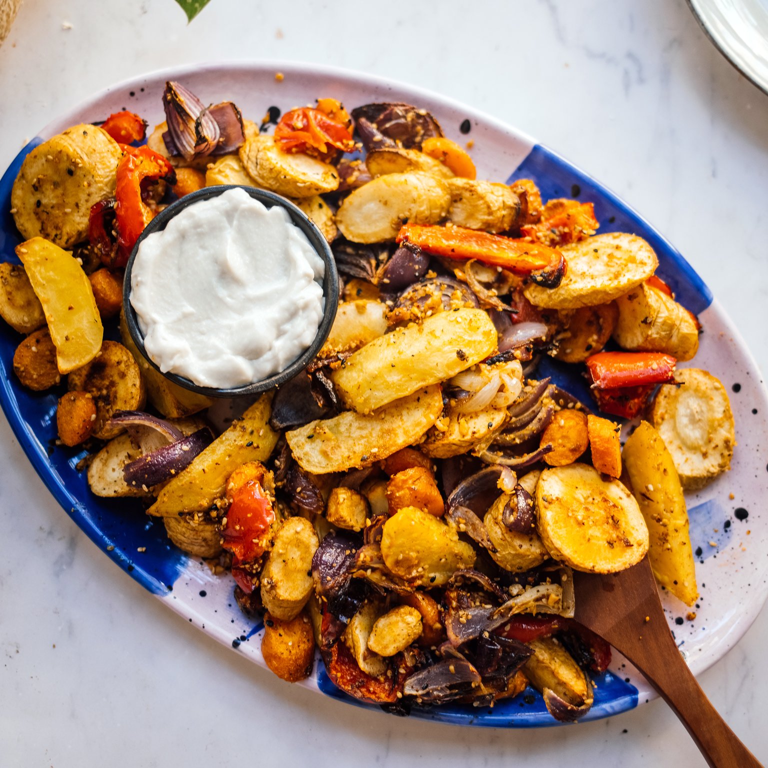 Baked Vegetables with Dukkah and Toum