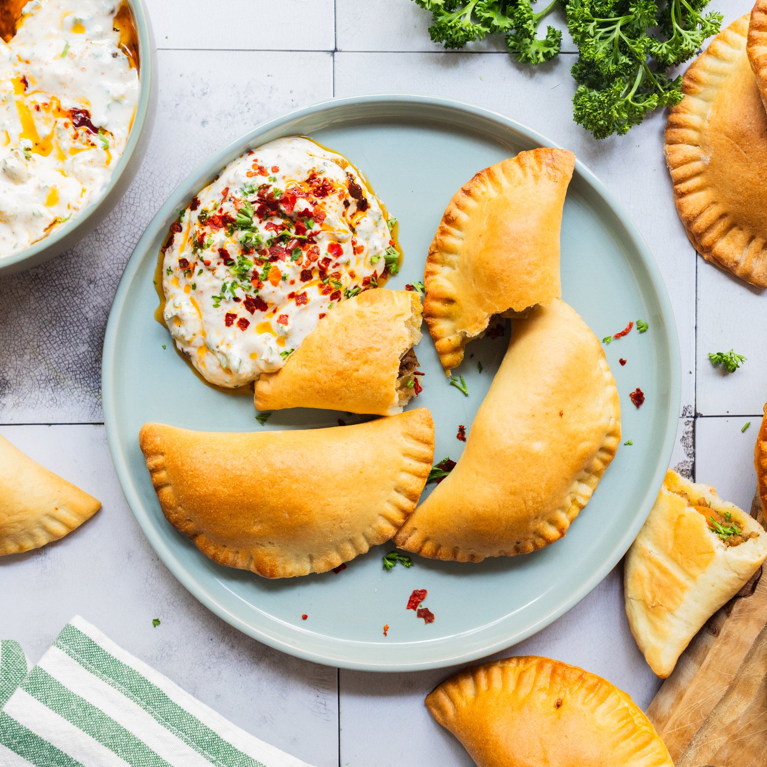 Baked Pierogi with Vegan Mince Filling and Dip