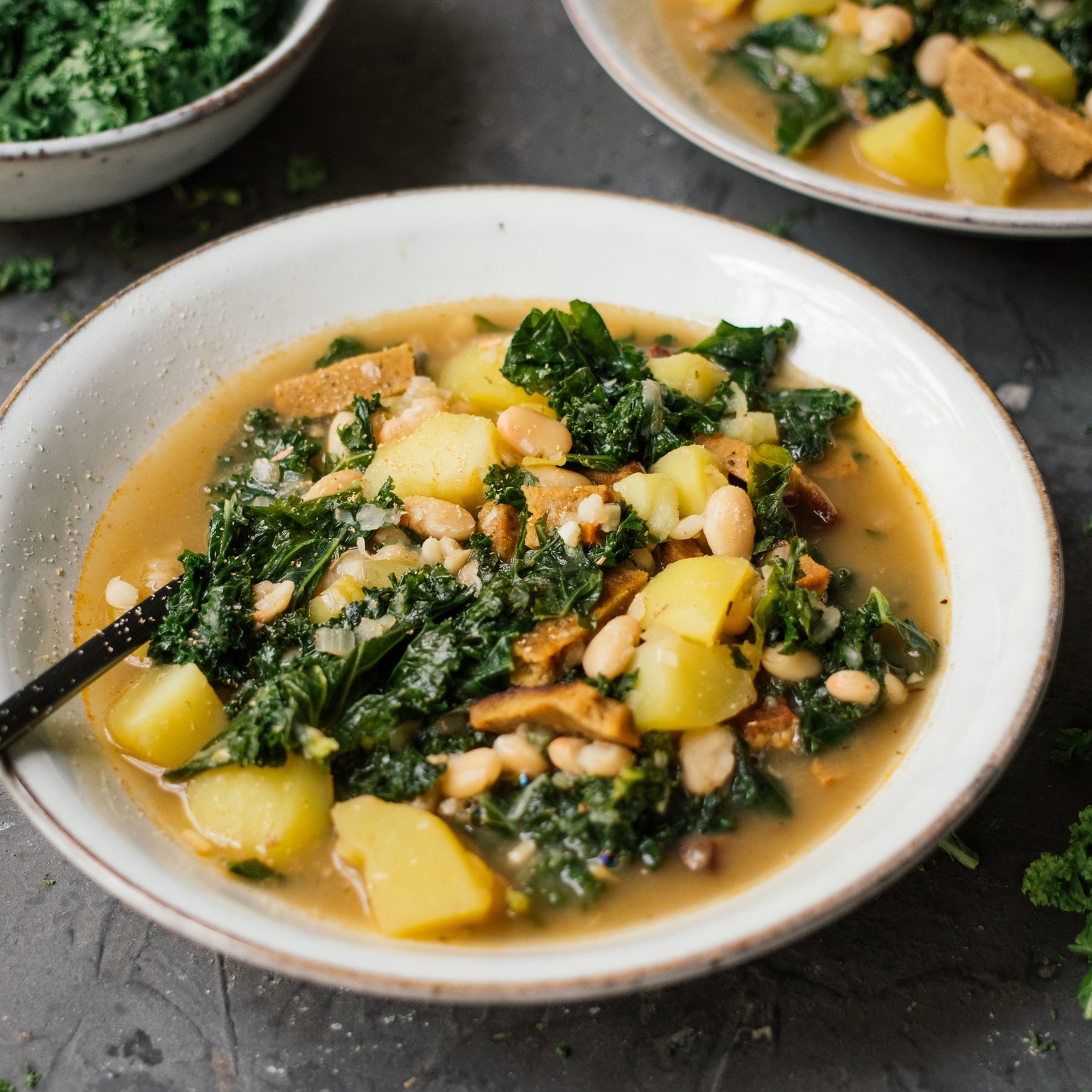 Vegan Kale Stew with Seitan and White Beans