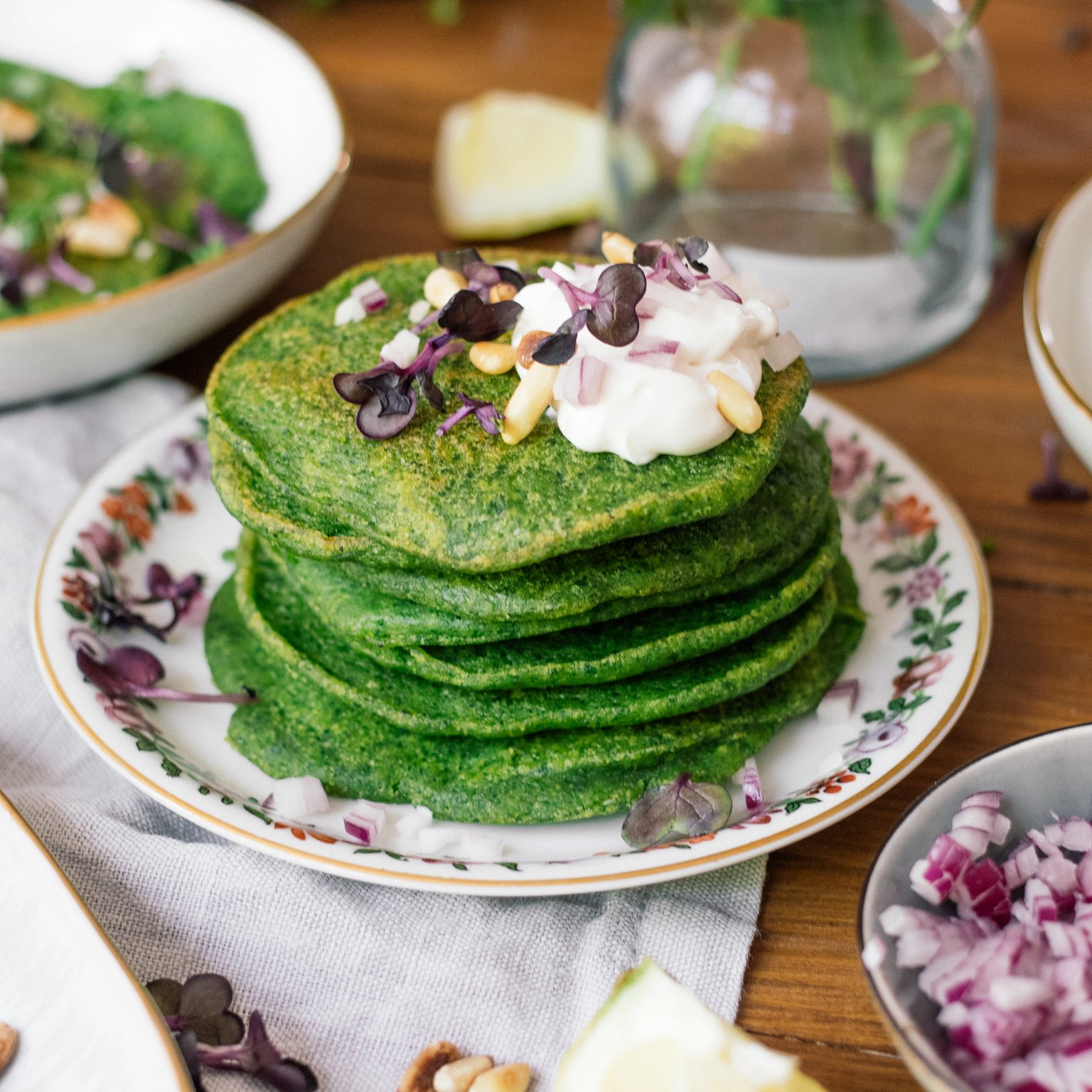Vegan, savory Spinach Pancakes